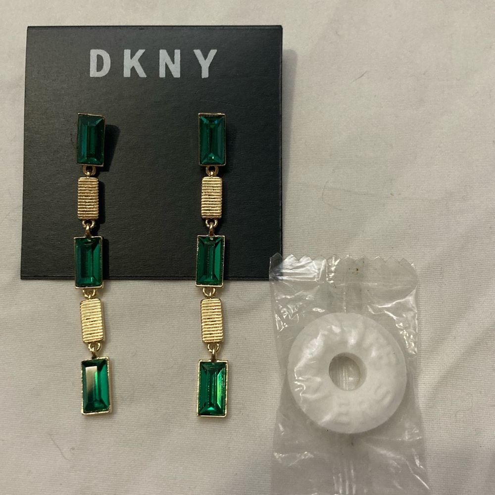 5-24 DKNY post earrings gold tone dangle NWT